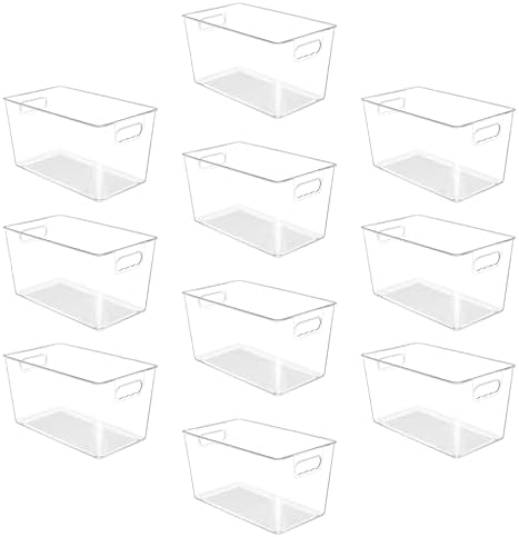 10 Pack Clear Storage Bins, Pantry Organizer Bins with Handle, XL