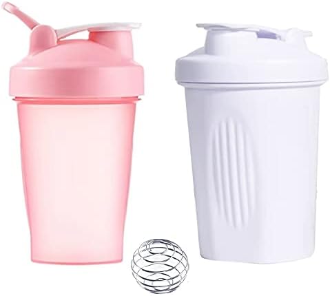 for Protein Powder Mix-BPA free,Leak Proof,Stainless Steel Whisk Ball,Wide Mouth-2 Packs (16OZ-400ML, PINK&WHITE) by Unknown