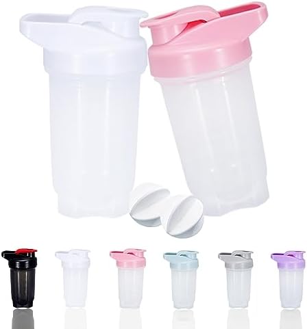 Shaker Bottle Protein Shakes Cup and 10-Ounce/300ML Shaker Bottle with Whisk Balls, Protein Shakers Bottles Set,Non-BPA plastic(White+Pink(2PCS)) by GAISHION