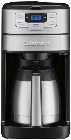 Cuisinart Automatic Grind & Brew 10-Cup Coffee Maker with Blade Grinder, Programmable Coffee Machine Glass Carafe with 1-4 Cup Setting, Brew Pause, Grind-Off Option, DGB-450NAS, Black/Stainless Steel by Cuisinart