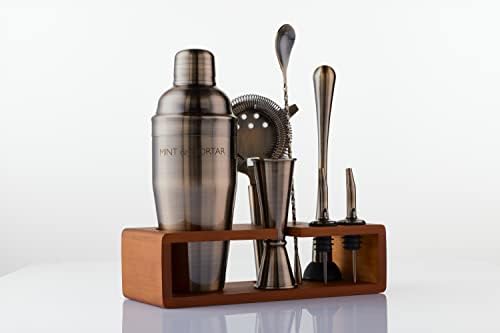 Cocktail Shaker Set, 7-Piece Stainless Steel Bartender Kit with Bamboo Stand, 24 oz Cobbler Shaker and Home Bar Tools, Brushed Gold