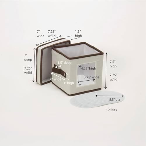 Saucer Storage Box, Holds 12 Saucers with Felt Protectors, Windowed Panel, 2 Riveted Handles, Foldable and Stackable Box