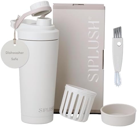 Insulated Protein Shaker Bottle 24oz, Dishwasher Safe, Warm Gray by SIPLUSH