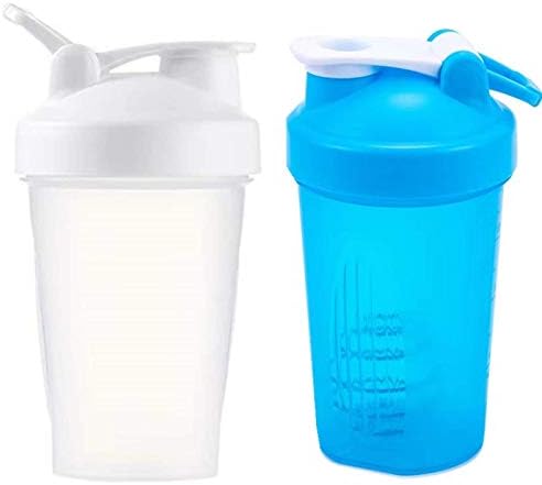 for Protein Powder Mix-BPA free,Leak Proof,Stainless Steel Whisk Ball,Wide Mouth-2 Packs (16OZ-400ML, BLUE&WHITE) by Unknown