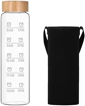 32 oz Glass Water Bottles, 1 L Drinking Bottle With Bamboo Lid