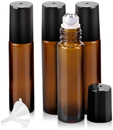 Essential Oil Roller Bottles - 4 Pack Refillable 10ml Glass Roller Bottles by Worldgsb