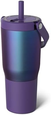 BrüMate Resa 25oz 100% Leakproof Travel Tumbler w/Handle & Straw | Flexible SoftSip Straw | Silicone Sleeve for Durability | Stainless Steel | Cup Holder & Travel Friendly Water Bottle (Dark Aura) by Br%C3%BCMate