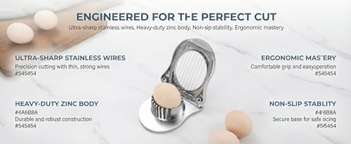 Professional Stainless Steel Egg Slicer - Heavy Duty Egg Cutter with Reinforced 304 Wires, 100% Dishwasher Safe, Rust-Proof Slicer for Boiled Eggs, Strawberries, and Mushrooms