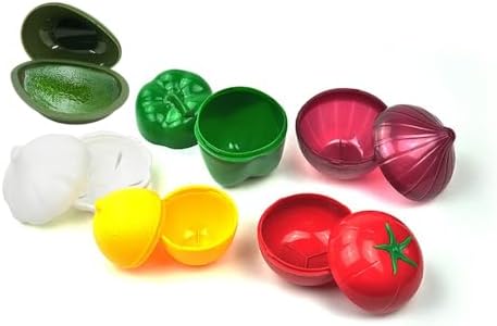 6PCS Fruit and Vegetable Shaped Food Saver Reusable Sealed Crisper For Pepper Saver, Avocado Onion Garlic Tomato and Lemon Keeper,Refrigerator Vegetable Crisper Food Storage Containers Holder