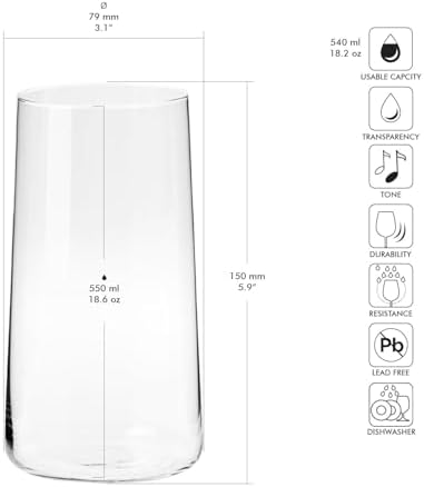 Water Glasses Set of 6, 18.6 oz, Avant-Garde Collection