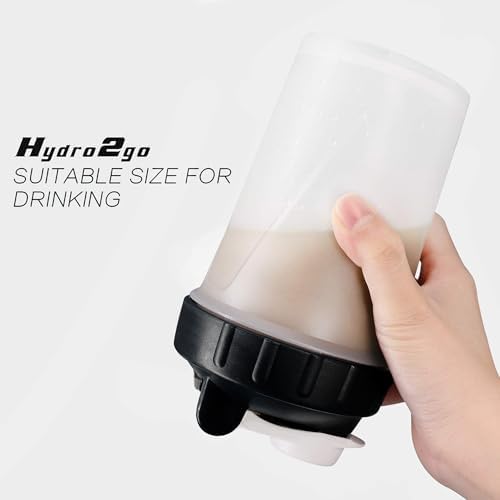 Hydro2Go 16oz Protein Shaker Bottle with Shaker Ball and 2 Storage Jars | BPA-Free Plastic Cup with Clear Measurement Scale | Perfect for Protein Mixes and Pills | Portable Pre-Workout Drink Cup Black - Image 5