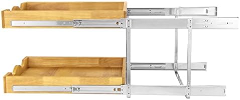 2 Tier Pull Out Cabinet Organizer (11" W x 21" D) Double Tier Slide Out Wood Drawer Under Cabinet Storage And Organization