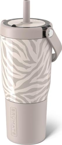 BrüMate Resa 25oz 100% Leakproof Travel Tumbler with Handle & Straw | Flexible SoftSip Straw | Silicone Sleeve for Durability | Stainless Steel | Cup Holder & Travel Friendly Water Bottle | (Zebra) by Br%C3%BCMate