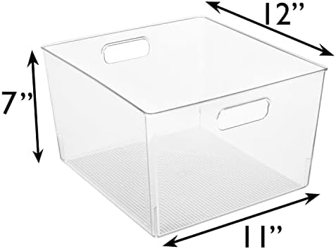 Clear Plastic Storage Bins for Kitchen, Fridge, Pantry, 2 Pack