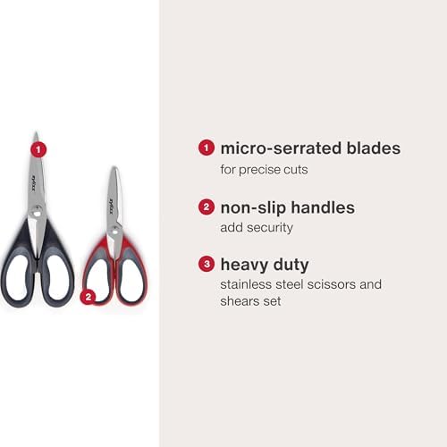 Scissor Shear Set - Kitchen Tool for Herbs, Chicken & Packages - Heavy-Duty Blades with Ergonomic, Non-Slip Handles - Dishwasher Safe - Multi-Purpose Scissors & Shears Set