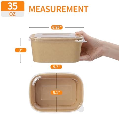 35 oz Paper Food Containers with Lids 50 Pack Meal Prep Containers