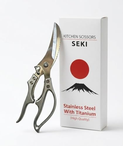 SEKI Heavy Duty Kitchen Scissors, 315g Take-Apart Poultry Shears with Safety Lock, Sharp Serrated Blades, All Purpose Food Scissors for Chicken, Meat, Fish, Turkey, Herbs & Vegetables