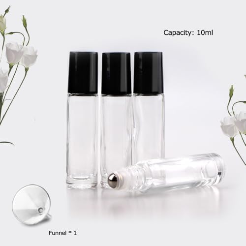 Roller Bottles for Essential Oils - 4 Pack 10ml Clear Glass Roll on Bottles - Image 2