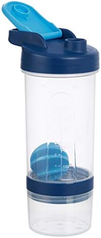 Amazon Basics Leak Proof Protein Shaker Bottle with Mixer Ball and Compartments, Portable, Dishwasher Safe, 20 oz, Blue, 2-Pack - Image 3