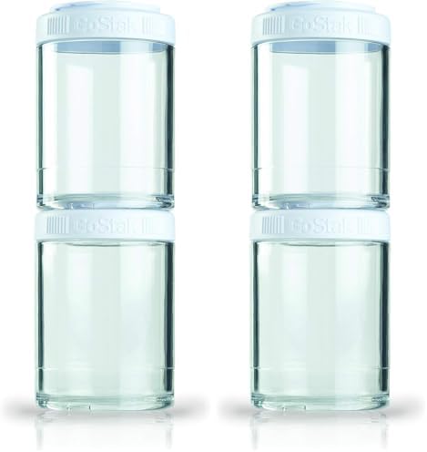 BlenderBottle GoStak Food Storage Containers for Protein Powder, Healthy Snacks, and Portion Control, 150cc 2-Pak, White (Pack of 2) by BlenderBottle