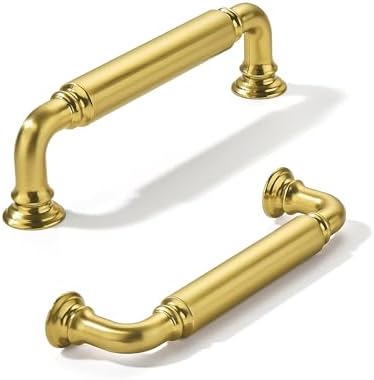 10-Pack Vibrant Brushed Brass Cabinet Pulls Modern Heavy-Duty Solid 3-3/4 Inch(96mm) Hole Center Drawer Pulls Cabinet Hardware Suitable for Kitchen Cabinets Bathrooms