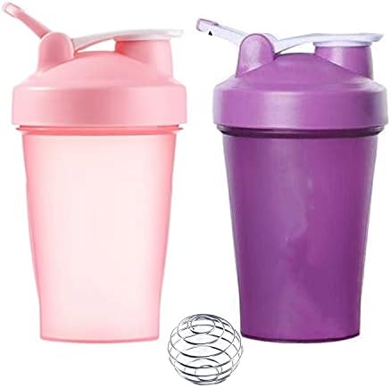 400 ML Shaker Bottle-Perfect for Protein Shake and Pre Work Out-BPA free,Leak Proof,w. Stainless Steel Whisk Ball,Wide Mouth-Classic Shaker Bottle-2 Packs (16OZ-400ML, PURPLE&PINK) by Unknown