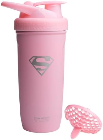Smartshake DC COMICS Reforce Stainless Steel Protein Shaker Bottle 900 ml | 30 oz - Leakproof Screw-on Lid - BPA Free – Unisex - Non Insulated - Supergirl Logo by Smartshake