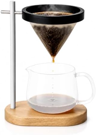 Pour Over Coffee Stand, Dripper-Free Coffee Maker with Magnetic Ring Design, Wooden Base Coffee Brewing Set, Includes Filter Paper, for Pour Over Coffee Lovers
