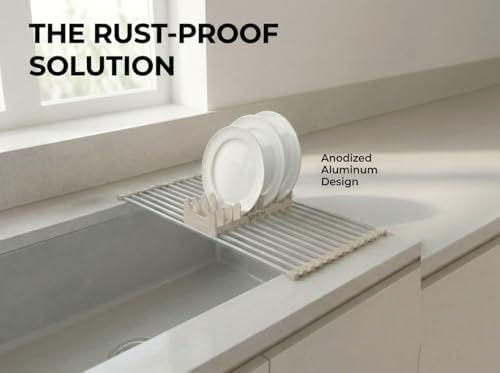 Medium Aluminum Roll Up Dish Drying Rack 17" x 13" with Dish Holder
