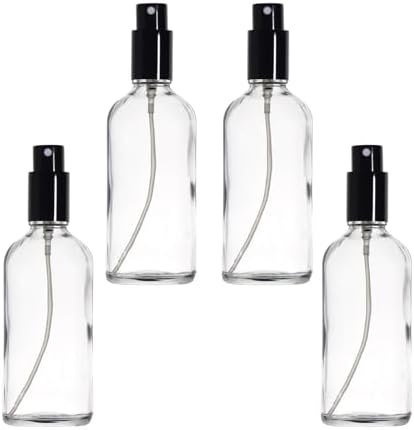 YIZHAO Clear Glass Spray Bottles 4oz, with Small Fine Mist Spray, Metal Cap, Refillable for Essential Oil,Travel,Cleaning,Perfume,Aromatherapy,Makeup – 4 Pcs by YizhaoGlassSprayandDropperBottles