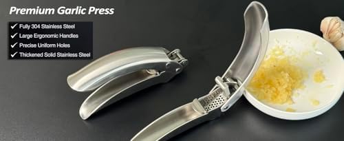 Stainless Steel Garlic Press Compatible With Kuhn Rikon Garlic Crusher - No Peeling Required Garlic Press with Ergonomic Design - Easy to Clean, Dishwasher Safe Garlic Crusher.