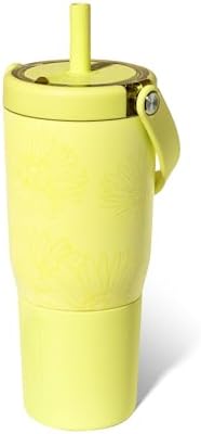 BrüMate Resa 25oz 100% Leakproof Travel Tumbler w/Handle & Straw | Flexible SoftSip Straw | Silicone Sleeve for Durability | Stainless Steel | Cup Holder & Travel Friendly Water Bottle (Citrus Daisy) by Br%C3%BCMate