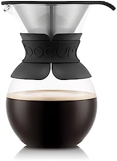 34oz Pour Over Coffee Maker, High-Heat Borosilicate Glass with Reusable Stainless Steel Filter and Black Band Grip - Made in Portugal