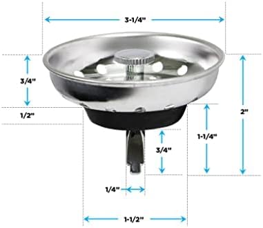 Highcraft FAUC97333-2 Kitchen Sink Basket Strainer Replacement for Standard Drains (3-1/2 Inch) Chrome Plated Stainless Steel Body With Rubber Stopper, Pack Of 2