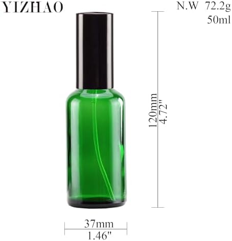 YIZHAO Green Glass Spray Bottles 2oz, with Small Fine Mist Spray, Metal Cap, Refillable for Essential Oil,Travel,Cleaning,Perfume,Aromatherapy,Makeup – 12 Pcs - Image 2