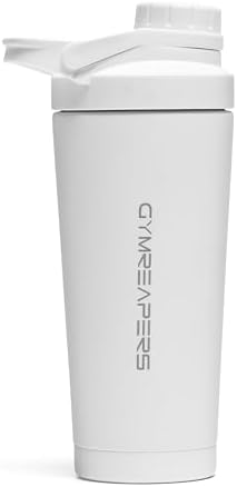 Gymreapers Stainless Steel Protein Shaker Bottle - Double Wall Insulated, Leak Proof, BPA-Free Metal Vacuum Blender Cup For Gym, Sports, Pre & Post-Workout Cold Hydration - 26 OZ (White) by Gymreapers