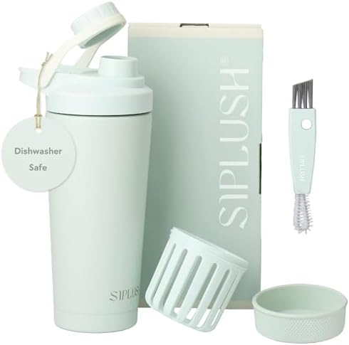 Insulated Protein Shaker Bottle 24oz, Dishwasher Safe, Sage Green by SIPLUSH