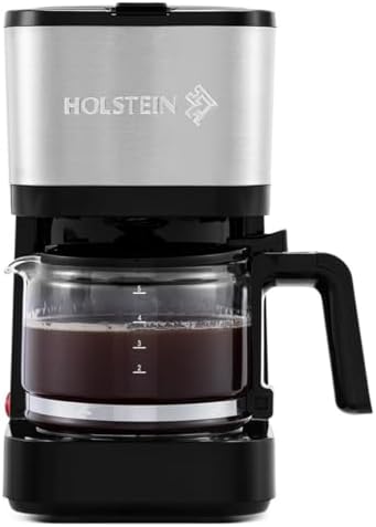 Holstein Housewares 5 Cup Coffee Maker – Compact Drip Coffee Machine with Auto Pause & Serve, Reusable Filter, Glass Carafe, Water Window & Warming Plate, Black by HolsteinHousewares
