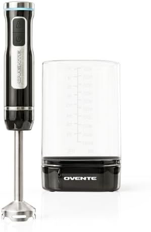 OVENTE Cordless Hand Blender, Rechargeable with 8 Mixing Speed Black HR781B by OVENTE