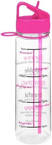 Brave SlimKim 30 oz Motivational Water Bottle with Time Marker & Straw for Breast Cancer Awareness - Reusable Clear Water Bottle for Workout, Gym, Travel - Hot Pink