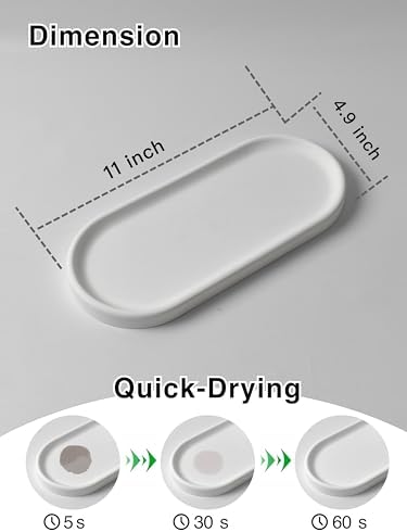 Diatomite Stone Sink Tray - Quick Drying Stone Sink Caddy for Kitchen & Bathroom Countertop, Water Absorbing Tray for Sponge, Soap, Brush&Vanity Holder, Minimalist White