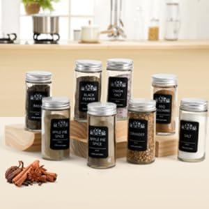 30 Pack Round Spice Bottles Jars with Silver Lids, 3oz Empty Glass Spice Containers Shakers Complete Organizer Set Includes Shaker Lids, Wide Funnel, Labels and Cleaning Brush