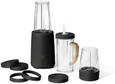 Personal Blender 12-Piece Set, 240W Motor, Emulsifying Stainless Steel Blade System, 16oz Travel Cup with Straw, BPA-Free Dishwasher Safe Jars (Black Sesame) by Unknown