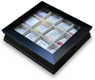 Tea Chest 12 Compartments Tea Bag Large Storage Box with Beveled Glass Lid