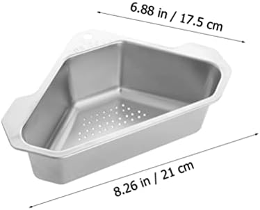 Stainless Steel Sink Basket Triangle Corner Strainer 9.64X6.88X3.14 Inch Hanging Kitchen Sink Draining Basket Food Waste Strainer and Storage Organizer