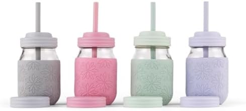 Kids/Toddler 16oz Glass Mason Jars + Sleeves + Lids | 4pk