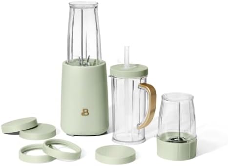 Personal Blender 12-Piece Set, 240W Motor, Emulsifying Stainless Steel Blade System, 16oz Travel Cup with Straw, BPA-Free Dishwasher Safe Jars (Sage Green) by Unknown