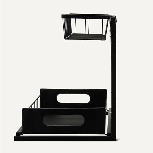 L-Shape Under Sink Storage Pull Out Cabinet Organizer, Space-Saving Design, Durable and Rust-Resistant, Black, Pack of 2