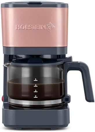 Holstein Housewares 5 Cup Coffee Maker – Compact Drip Coffee Machine with Auto Pause & Serve, Reusable Filter, Glass Carafe, Water Window & Warming Plate. Dark Grey & Rose Gold by HolsteinHousewares