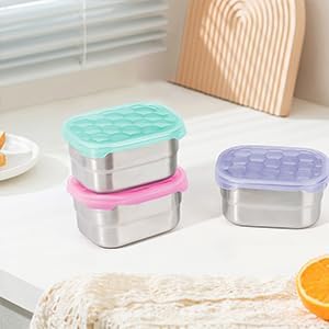 Tanjiae 8oz Small (1 CUP) Stainless Steel Snack Containers for Kids and Toddlers (Ages 1-3) | Easy Open Leak Proof Food Containers with Silicone Lids - Perfect Metal Lunch Box for Daycare and School